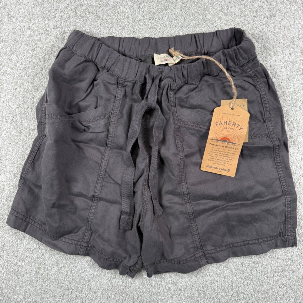 Faherty Topanga Drape Short Women XXS Washed Black Linen Blend WBS2523
